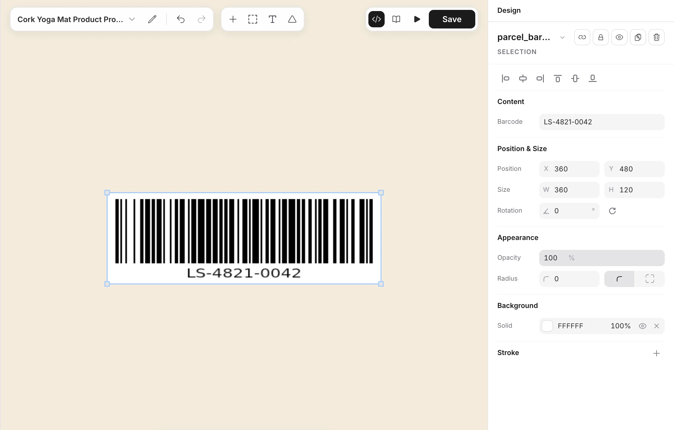 A Code 128 barcode with its value printed under the bars